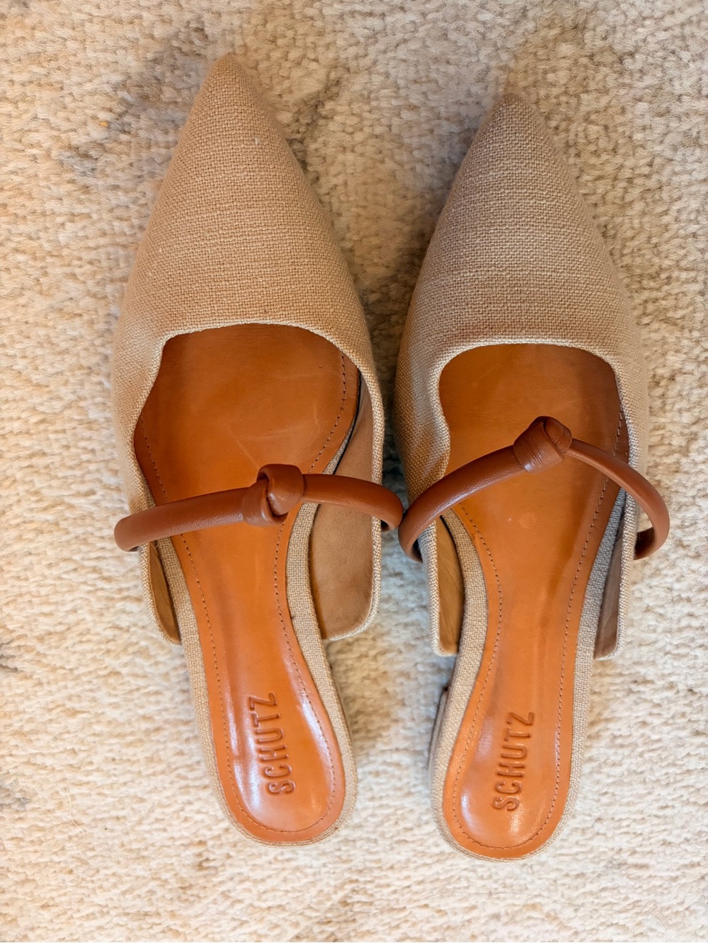 Schutz Pearl casual linen slip on flats mules 8.5